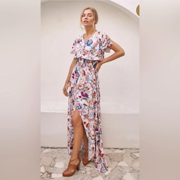New Elf Made by Hand Del Sol High Low Dress Floral Maxi Dress Size Large - Picture 1 of 4